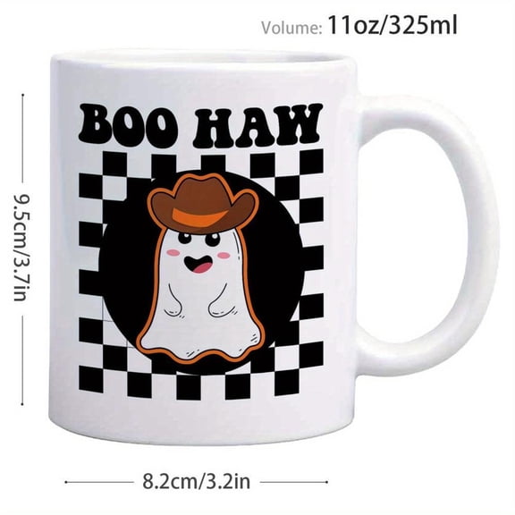 1pc 11oz Cute Boo Haw Halloween Coffee Mug with Checkered Pattern Spooky Design Dishwasher Reusable Cup Hot Cold Drinks Spooky Cute Cartoon Design wit
