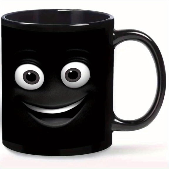 1pc 11oz Dark Night joyful Face Mug Black Background Glowing Big Eyes Zigzag Smile Programmer Humor Accessory April Fool S Day Office