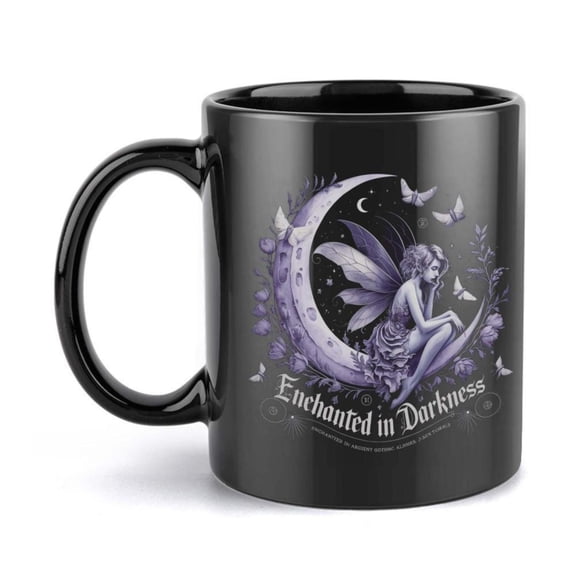 1pc 11oz in Darkness Ceramic Coffee Mug Black with Purple Crescent Moon Fairy Design All Season Friends Family Seasonal Drinkware Mystical Design Durable Drinkware Coffee Bar Accessories