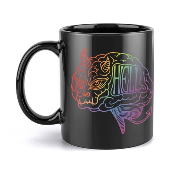 1pc 11oz Devil Brain Coffee Mug with Hellish Design Vibrant Red Orange Yellow Pink Blue Ceramic Cup Black Interior Contrast Unique Birthday Holiday Coffee Tea Lovers Coffee Cup Nov