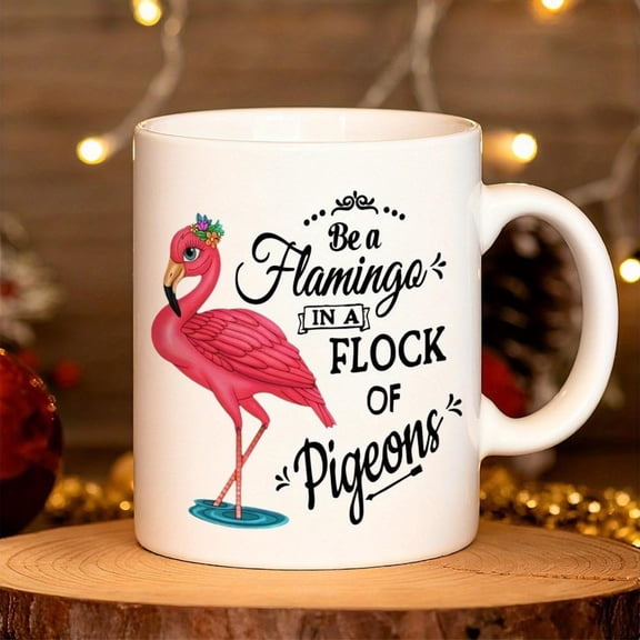 1pc 11oz Flamingo Ceramic Coffee Mug with Vibrant Pink Flamingo Standing on One Leg tropical Design Dishwasher Reusable Cup Beach Lovers Office Home U