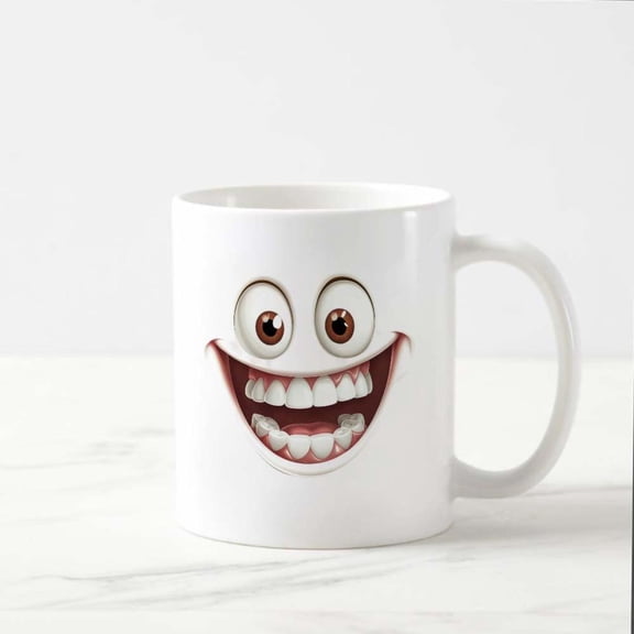 1pc 11oz Fun Cartoon Face Ceramic Coffee Mug White with Playful joyful Design Microwave Dishwasher Hot or Cold Drinks Unique Idea