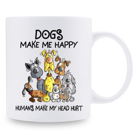 1pc 11oz Funny Dog Lover Ceramic Coffee Mug Dogs Make Me Happy Humans Make My Hurt Reusable Dishwasher High Quality White Mug with Cartoon Dog Design