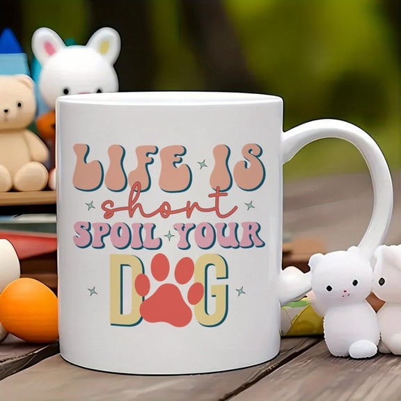 1pc 11oz Funny Dog Lovers Ceramic Coffee Mug with Paw Print Bone Design Dishwasher Dog Owner Cup Tea Coffee Cute Puppies Ideal Home Office Use Black W