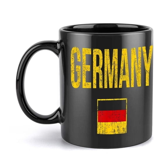1pc 11oz Germany Coffee Mug Black Ceramic Cup with Bold Yellow GERMANY Lettering Patriotic Design Durable Drinkware Hot Cold Beverages Ideal Birthday Holiday German Culture Enthusi