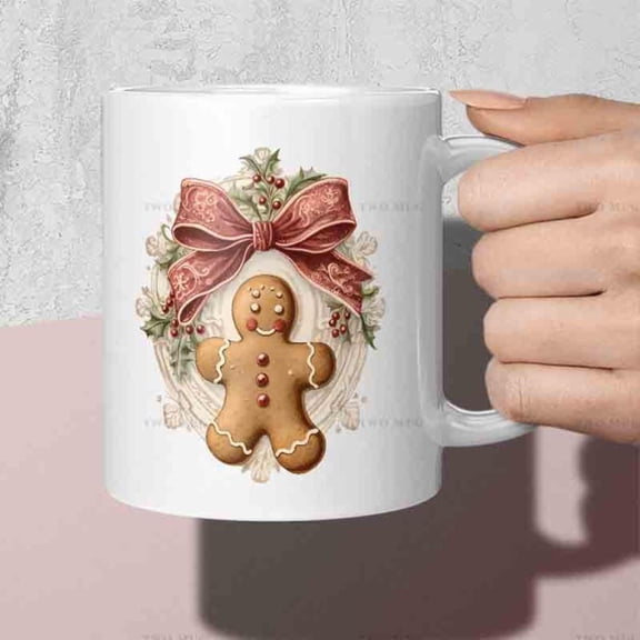 1pc 11oz Gingerbread Man Ceramic Mug with Red Bow Greenery Design Christmas Coffee Cup Hot Beverages Hand Wash Only Reusable Holiday Home Office Afternoon Tea Daily Use Durable Ceramic Cup Coffee Tea