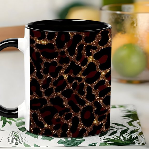 1pc, 11oz Glitter Leopard Print Coffee Mug, Shiny Leopard Spots Pattern Ceramic Coffee Cup, Stylish Drinkware for Animal Pattern Enthusiasts, Ideal for Home Office Daily Use