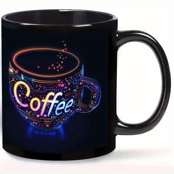 1pc 11oz Glowing Coffee Tech Mug Style Cup with Neon Design Programmer Office Drinkware Tech Enthusiast Cafe Merch Geek Birthday Present Coffee Bar Ac