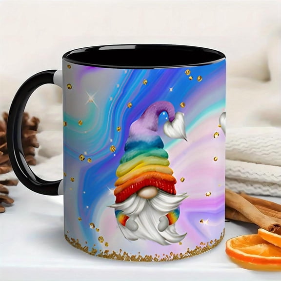 1pc 11oz Gnome Coffee Mug with Iridescent Nordic Tomte Design Dishwasher Gnome Themed Cup s Cute Christmas Birthdays Gnome Lovers White Interior Multi