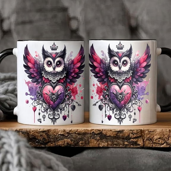 1pc 11oz Gothic Love Owl Ceramic Mug Coffee Tea Cup Hand Wash Only Reusable Unique Valentine s Day Birthday Christmas New Year