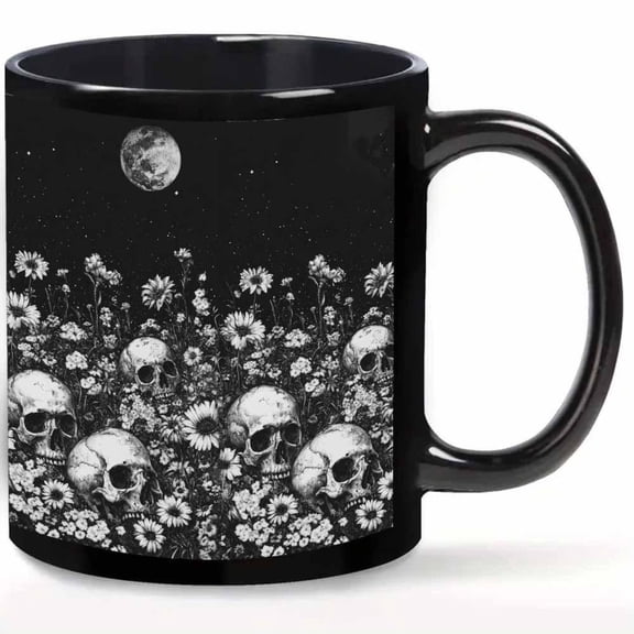 1pc 11oz Gothic Moonlit Skull Mug Vampire Themed Coffee Cup Halloween Dark Weddings Gothic Cafes Durable Black Design Comfort Handle Coffee Lovers Coffee Bar Accessories Halloween Drinkware