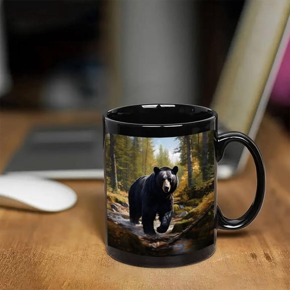1pc 11oz Grizzly Bear Ceramic Mug Black Forest Design with Realistic Bear Art Coffee Tea Milk Ideal Birthdays Holidays Office Parties Valentine S Day Office Drinkware Naturethemed Mug Artistic Mu