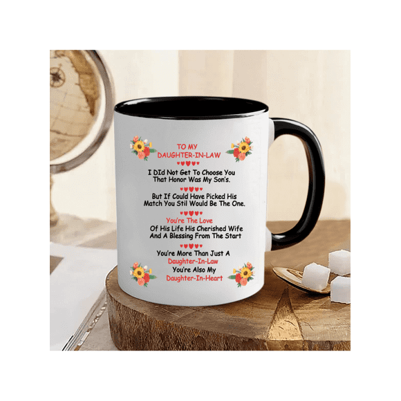 1pc 11oz Heartfelt Daughter In Law Gift Mug - Humorous 11oz Ceramic Coffee Mug With Sentimental Message - Perfect For Christmas, Birthday, Thanksgiving Day,Funny Office Or Restaurant