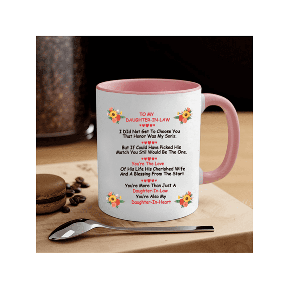 1pc 11oz Heartfelt Daughter In Law Gift Mug - Humorous 11oz Ceramic Coffee Mug With Sentimental Message - Perfect For Christmas, Birthday, Thanksgiving Day,Funny Office Or Restaurant