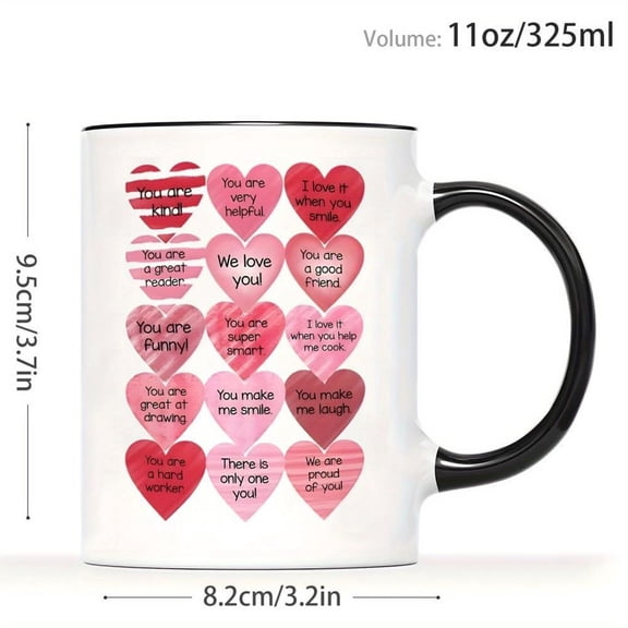 1pc 11oz Heartwarming Inspirational Quotes Coffee Mug Pink Heart Shaped Positive Messages Coffee Cup Uplifting Words Patterns Family Friends Daily Use