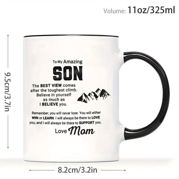 1pc 11oz Heartwarming Mom Son Inspirational Quote Coffee Mug Sentimental Family Message Cup with Black Text Design to Express Motherly Love and Encour
