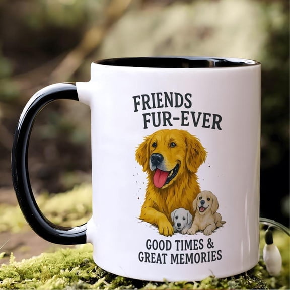 1pc 11oz Heartwarming Pet Themed Ceramic Coffee Mug Golden Retriever Puppies Printed Coffee Cup Good Times Great Memories Design Dog Lovers On Birthda