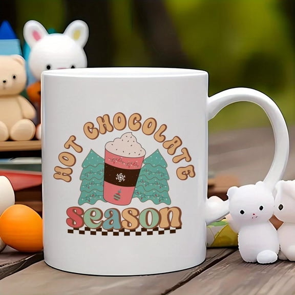 1pc 11oz Hot Chocolate Season Ceramic Mug with Snowflake Hot Cocoa Design Winter Themed Coffee Cup Marshmallow Drinks Dishwasher Christmas Gifts Cozy