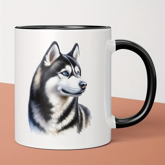 1pc 11oz Husky Ceramic Mug Stylish Black White Dog Design Coffee or Tea Ideal Dog Lovers Friends Family and Vacation Coffee Bar Accessories