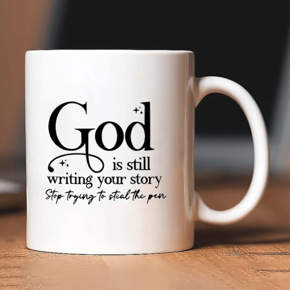 1pc 11oz Inspirational Christian Coffee Mug with God is Still Writing Your Bible Verse Elegant Cursive Lettering Cross Design Dishwasher Microwave Reu