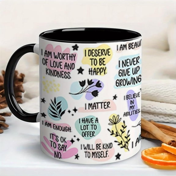 1pc 11oz Inspirational Quote Coffee Mug with Positive Affirmations Self Love Phrases Colorful Motivational Cup with Uplifting Sayings Dishwasher Reusa