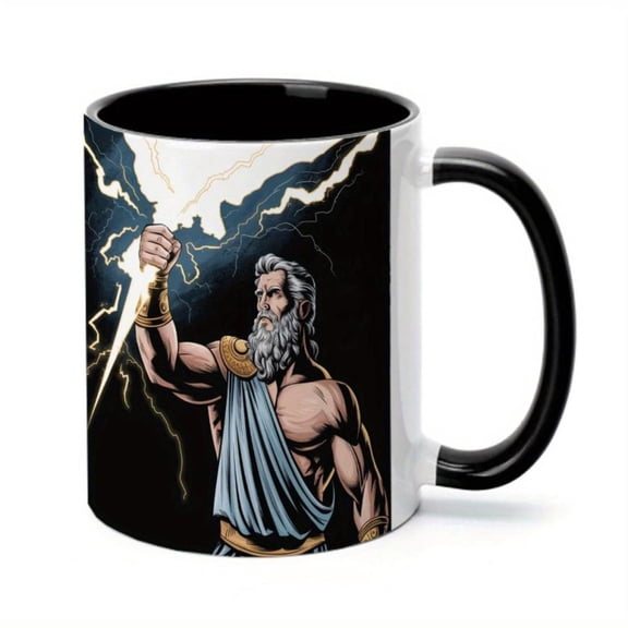 1pc 11oz Lightning Ceramic Coffee Mug Black with Vibrant Lightning Bolt Design Durable Reusable Drinkware Hot Cold Beverages Birthdays Holidays or Coffee Lovers Coffee Bar Accessories