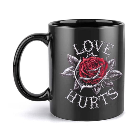 1pc 11oz Love Hurts Ceramic Coffee Mug Black with Red Design Ideal Hot Cold Drinks Birthdays Holidays Valentine S Day Coffee Bar Accessories