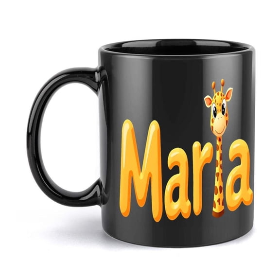 1pc 11oz Maria Giraffe Ceramic Coffee Mug Black with Bold Yellow Lettering Cute Animal Design Durable Heat Retaining Cup Hot Cold Beverages Birthday or Holiday Giraffe Decor