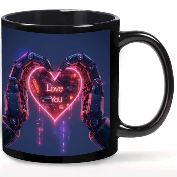 1pc 11oz Mechanical Arm Heart Mug Love You Neon Design Black Ceramic Cup with Red Pink Glow Valentine S Day or 520 Confession Tech Themed Couples Vale