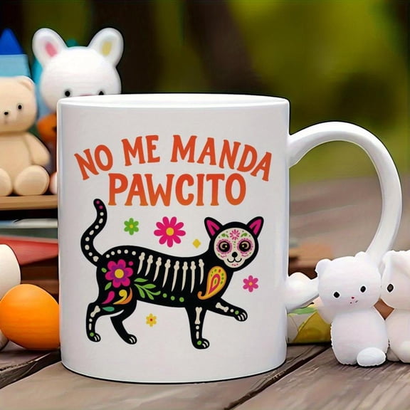 1pc 11oz Mexican Folk Art Ceramic Coffee Mug Day of Dead Da de los Muertos Sugar Skull Like Calavera Design Black Interior White Exterior Dishwasher