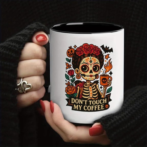 1pc 11oz Mexican Sugar Skull Ceramic Coffee Mug Calavera Art with Catrina Design Day of Dead Cup Tea Cocoa Da de los Muertos s Dishwasher Halloween C