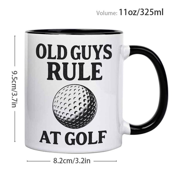 1pc, 11oz, Old Guys Rule At Golf Ceramic Coffee Mug & Tea Cup. Bold Text And Golf Ball Design with Classic Sport Theme. Perfect for Father's Day, Thanksgiving, Or Birthday Gifts for Men Who Love Golf
