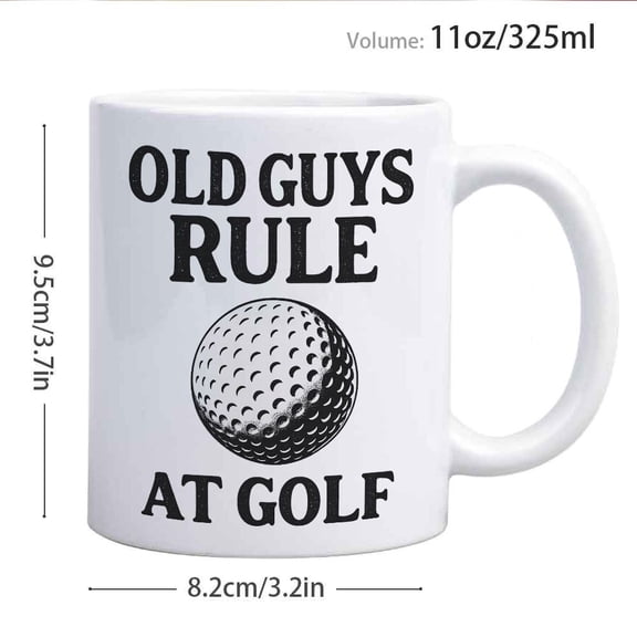 1pc, 11oz, Old Guys Rule At Golf Ceramic Coffee Mug & Tea Cup. Bold Text And Golf Ball Design with Classic Sport Theme. Perfect for Father's Day, Thanksgiving, Or Birthday Gifts for Men Who Love Golf