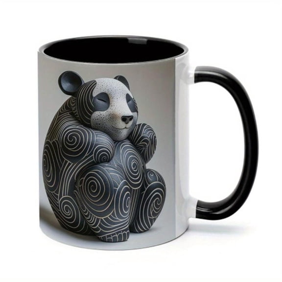 1pc 11oz Panda Design Ceramic Coffee Mug Swirl Pattern Black White Reusable Hand Wash Only All Seasons Coffee Bar Accessorie