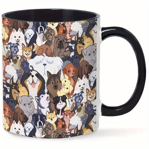 1pc 11oz Playful Dogs Ceramic Mug Colorful Cartoon Canine Group Scene Design High Quality Coffee Cup Office Reading or Camping Use Office Drinkware Playful Dog Design Durable Drinkware