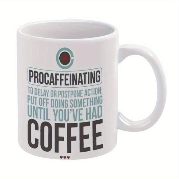 1pc 11oz Procaffeinating Funny Mug with Handle White Ceramic Coffee Cup with Humorous Quote Red Heart Design Coffee Tea Lovers Ideal Christmas Birthdays Coffee Bar Accessories