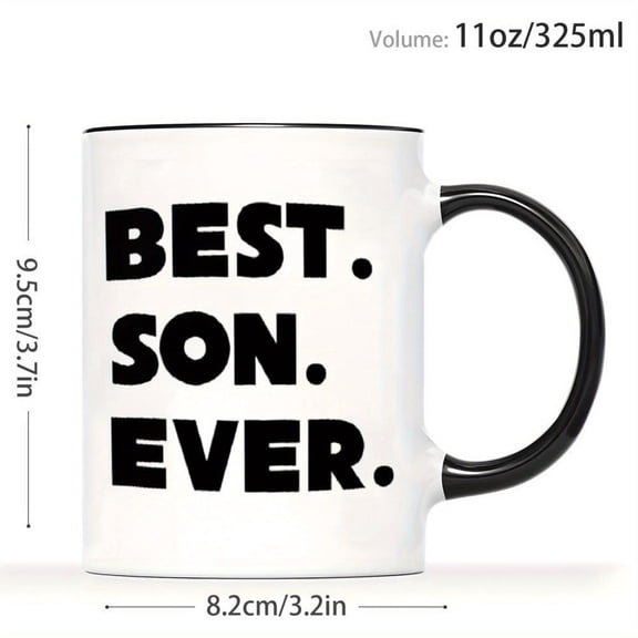 1pc 11oz Sentimental Family Style Coffee Mug Best Son Ever Themed Coffee Cup Black And White Text Pattern Son On Birthday Fathers Day Christmas Thanks