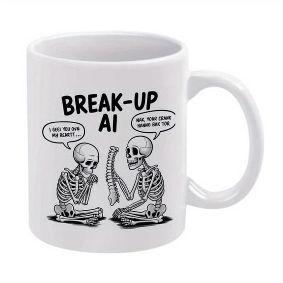 1pc 11oz Skeletons Coffee Mug Humorous BREAK UP AI Design with Skeletons in Conversation Ceramic Drinkware All Seasons Ideal Birthday or Holiday Coffee Bar Accessories