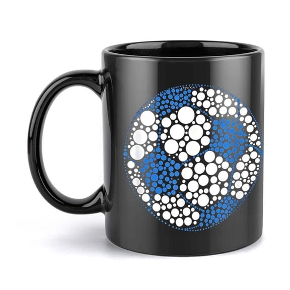 1pc 11oz Soccer Ball Coffee Mug Black Ceramic with Blue White Dotted Design Sports Fans Ideal Birthdays Holidays Christmas New Year and Valentine S Day Coffee Bar Accessories