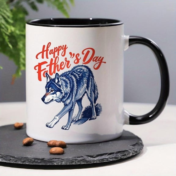 1pc 11oz To My Son Coffee Mug Happy Father S Day Wolf Mug Unique Dad Ceramic Coffee Cup with Animal Design Present Father S Day Birthday or Anniversar