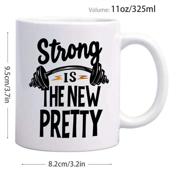 1pc 11oz Strong Barbell Text Coffee Mug Strong Is New Pretty Text Coffee Cup Coffee Lovers At Home Or Office Halloween Daily Beverage Cup Gymthemed Cu