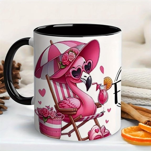 1pc 11oz Summer Flamingo Themed Coffee Mug Tropical Flamingo And Beach Elements Pattern Coffee Cup Fun And Vibrant Design Flamingo Lovers Daily Use Po