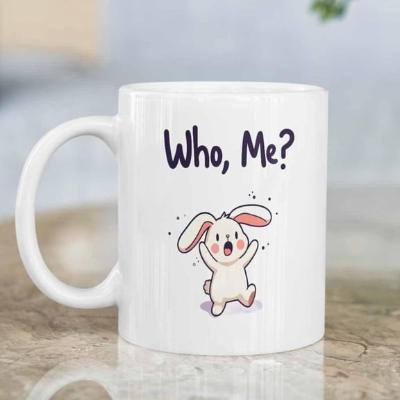 1pc 11oz Surprised White Rabbit Mug Durable Ceramic Stylish Cartoon Design with Who Me Text Coffee or Tea Lovers Rabbit Mug