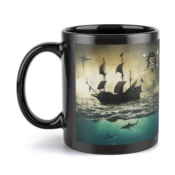 1pc 11oz Theme Ceramic Mug Dual Sided Shark Ship Design Durable Ceramic Coffee Cup Office Home Decor Holiday Gifts Christmas Valentine s Day Mother s Day Father s Day Office Drinkware