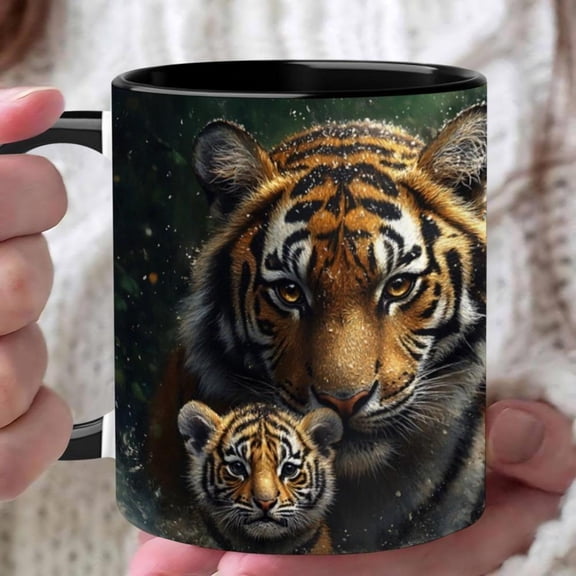 1pc 11oz Tiger Pattern Mug Stylish Mother Cub Design Hot Cold Beverages Ideal Men Women Office Home Use Dishwasher Beverage Container Artistic Drinkware Durable Cup Tiger Home Decor