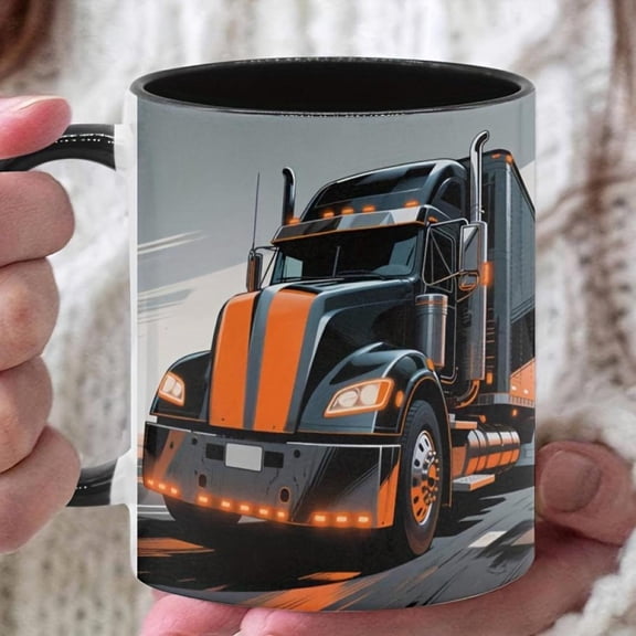 1pc 11oz Truck Themed Ceramic Mug with Black Handle Vibrant Semi Truck Design Durable Ceramic Coffee Cup Office Home or Gifts Birthday Valentine s Day