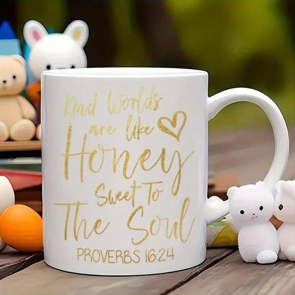 1pc 11oz Verse Mug with Proverbs 16 24 Scripture Golden Lettering Hebrews 592 Psalm Design Like Phrase Kind Words Honey to Soul Microwave Ceramic Coffee Cup Tea Hot Drinks Dishwasher Believers