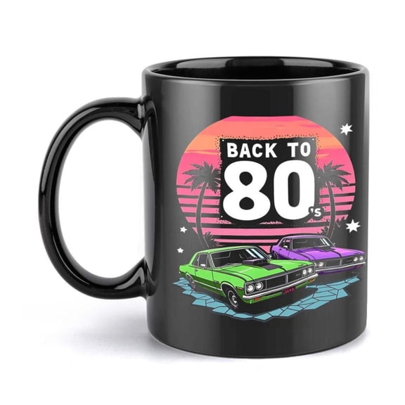 1pc 11oz Vintage Ceramic Coffee Mug Tree Back to Future Design Black with Colorful Retro Car Illustration Ideal Summer Winter Drinks Great Birthday or Holiday Coffee Bar Accessorie