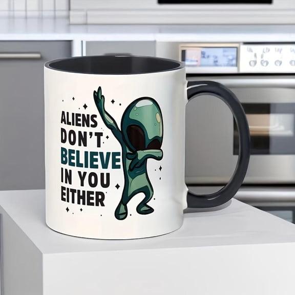 1pc 11oz Whimsical Alien Ceramic Mug Funny Aliens Don t Believe in You Either Design with Dancing Green Alien Stars Coffee Cup Friends Parents or Cafe