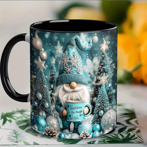 1pc 11oz Whimsical Gnome Christmas Ceramic Mug with Snowflakes Pine Trees Believe in Magic Design Winter Theme Reusable Coffee Tea Cup Hot Cold Drinks Hand Wash Only Ideal Holidays Birthdays